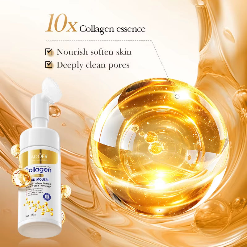 SADOER Collagen Facial Cleanser Mousse Deep Cleansing Skincare Moisturizing Firming Face Wash Foam Cleanser Skin Care Products