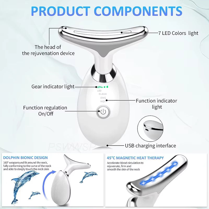 7 Color Neck Beauty Device EMS Face Lifting Massager Double Chin Remover LED Photon anti Wrinkle Skin Tightening Facial Massager