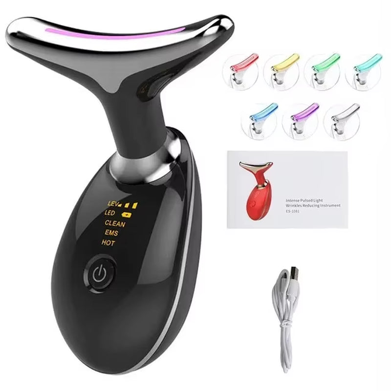 7 Color Neck Beauty Device EMS Face Lifting Massager Double Chin Remover LED Photon anti Wrinkle Skin Tightening Facial Massager