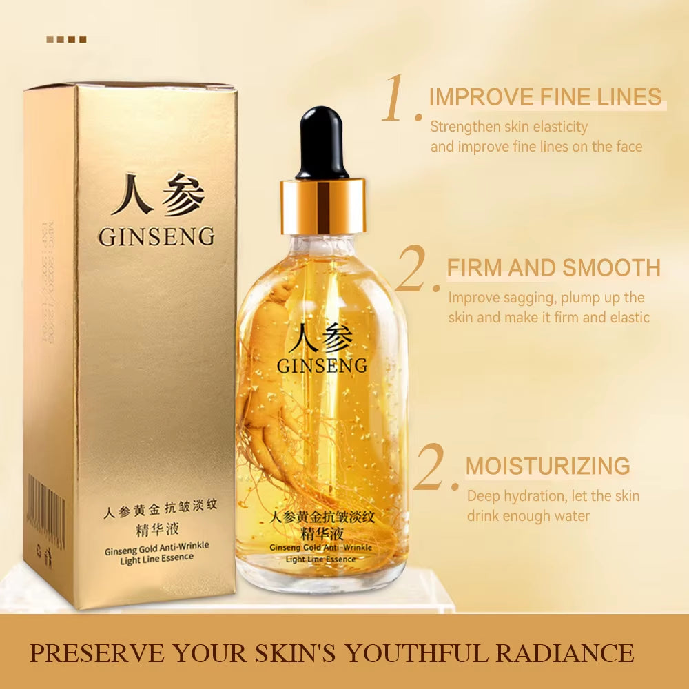 100Ml 24K Gold Ginseng Face Essence anti Aging Soothing Fade Fine Lines Facial Lifting Moisturizing Skin Care Whitening Serum