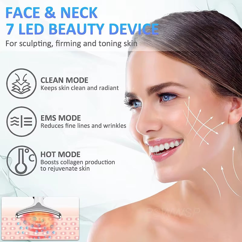 7 Color Neck Beauty Device EMS Face Lifting Massager Double Chin Remover LED Photon anti Wrinkle Skin Tightening Facial Massager