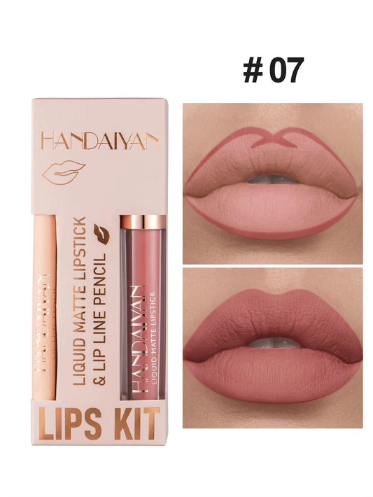 Lip Liner Lipgloss Set Matte Liquid Lipstick Long-Lasting Non-Stick Cup Not Fade Waterproof Nude Cosmetics